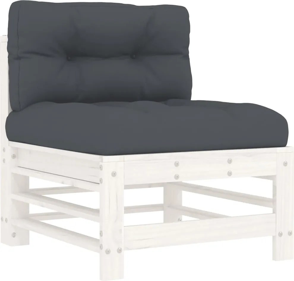 vidaXL Canapea de mijloc cu perne, alb, lemn masiv de pin