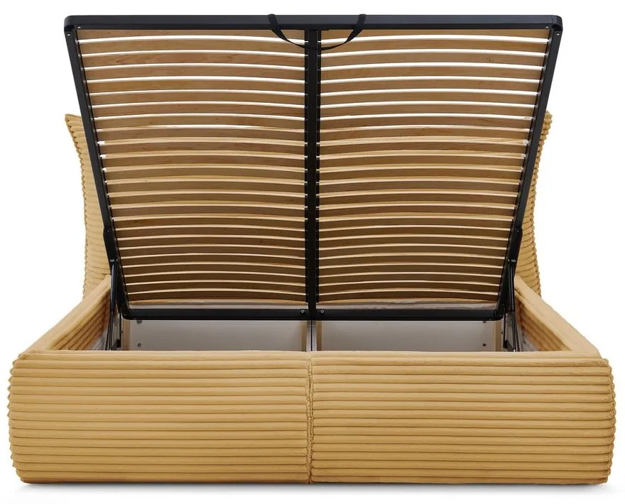 Pat matrimonial galben tapițat cu spațiu de depozitare cu somieră 160x200 cm Jade – Bobochic Paris