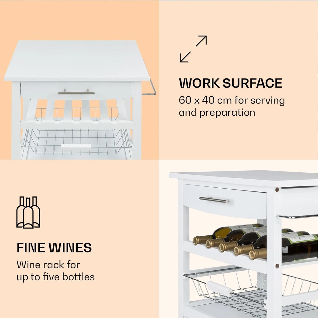 Klarstein Louisiana, cărucior de servire, cărucior de bucătărie, 5 niveluri, suport de șervețele din lemn, mobil