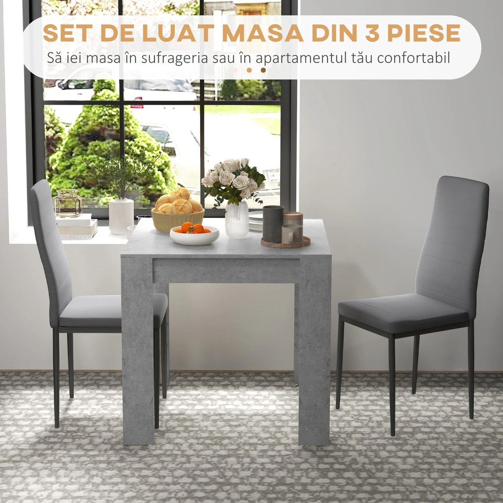 HOMCOM Set de masa pentru 2 persoane, Set din 3 piese de masa si