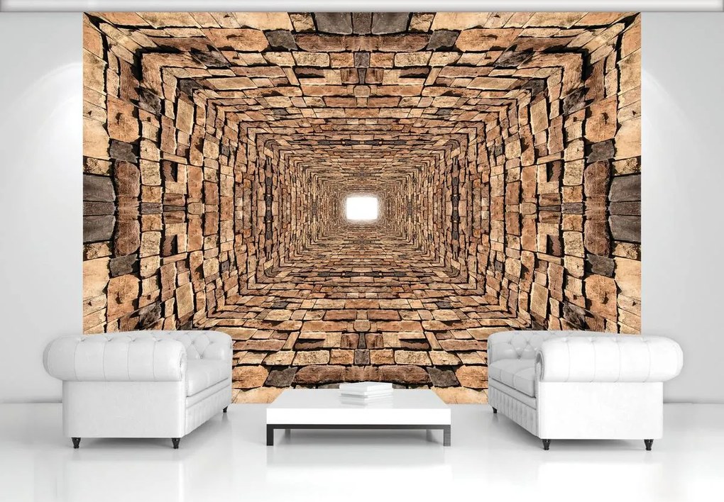 Fototapet - 3D - Tunel din pietre (152,5x104 cm)