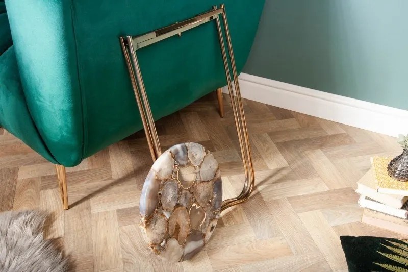 Masuta laterala Noble I 35cm agat albastru/ auriu