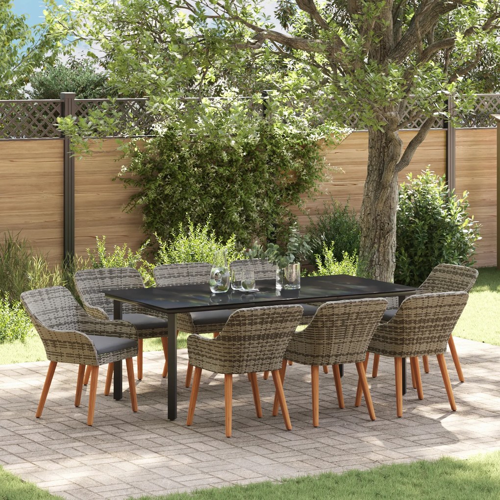 vidaXL Set de dining pentru grădină cu 9 piese, gri, din poliratan