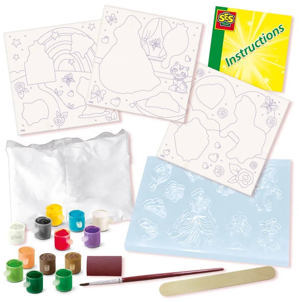 Set creativ de copii cu mulaj si pictura - 3 panze de pictat printese