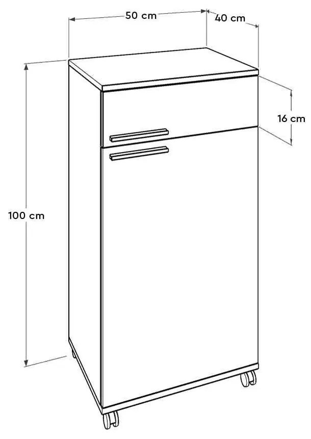 Corp Mobil Adore Diamond, cu usa, sertar si rotile, Alb, 50 x 100 x 40 cm