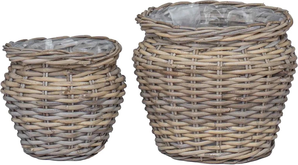 vidaXL Coș pentru plante cu depozitare 2 pcs Gri Ratan Lacak