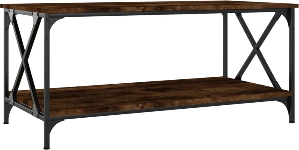 vidaXL Măsuță cafea stejar fumuriu 100x50x45 cm lemn prelucrat și fier