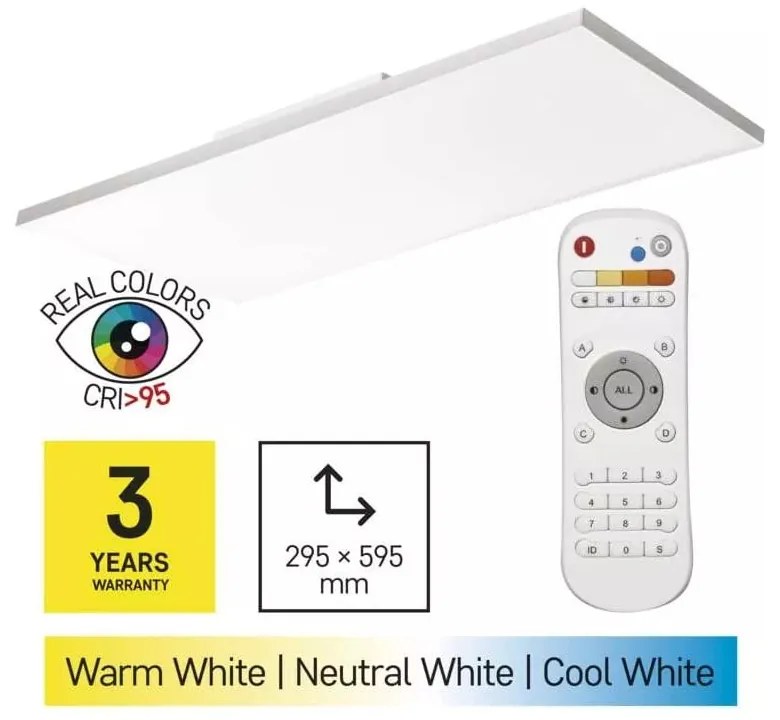 Plafonieră albă LED cu control prin telecomandă 59.5x29.5 cm Irvi – EMOS