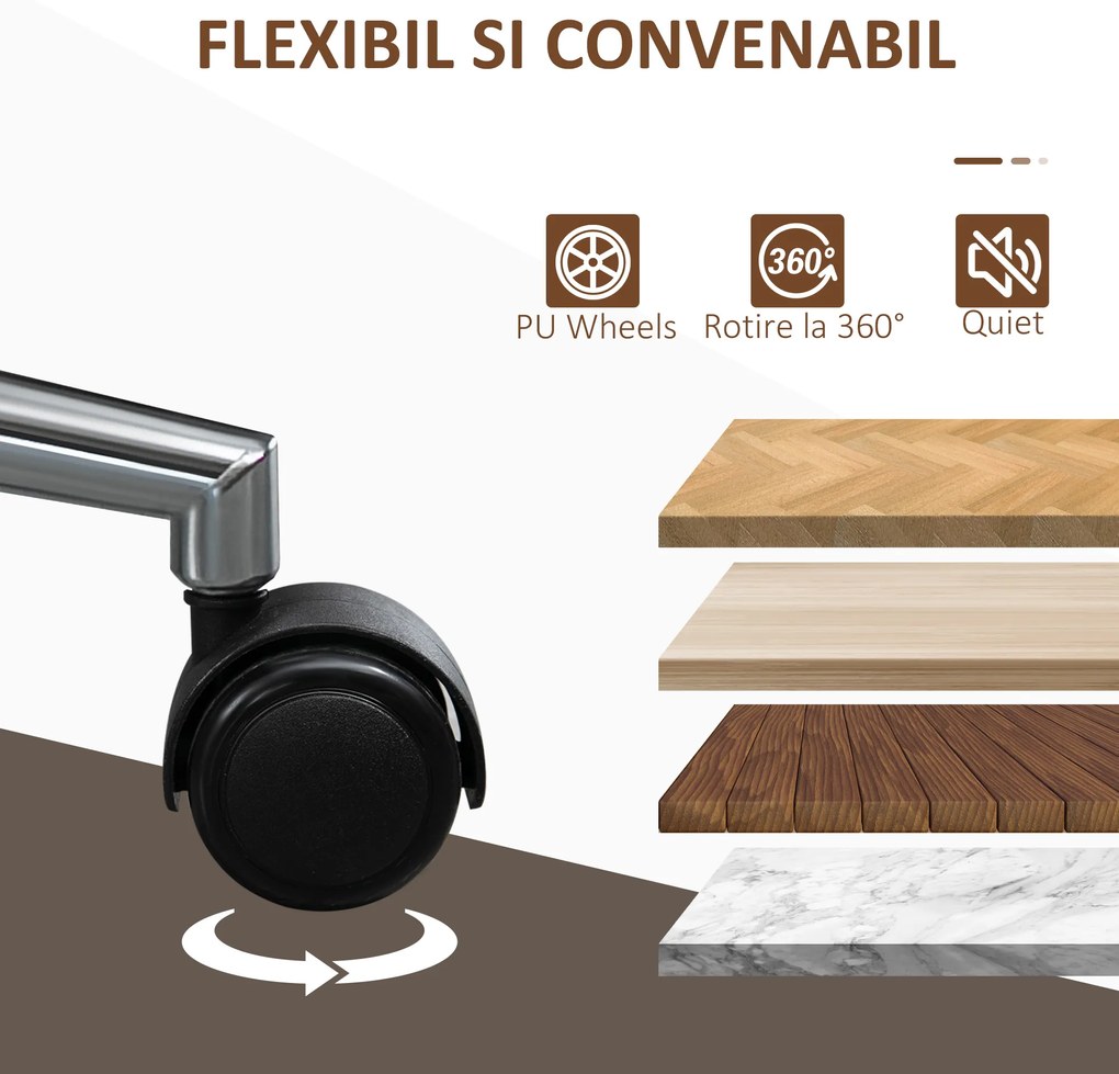 Vinsetto Scaun de birou Vintage, căptușit, din piele ecologică, lemn și oțel, 53x60x86-96 cm, negru și maro închis | Aosom Romania