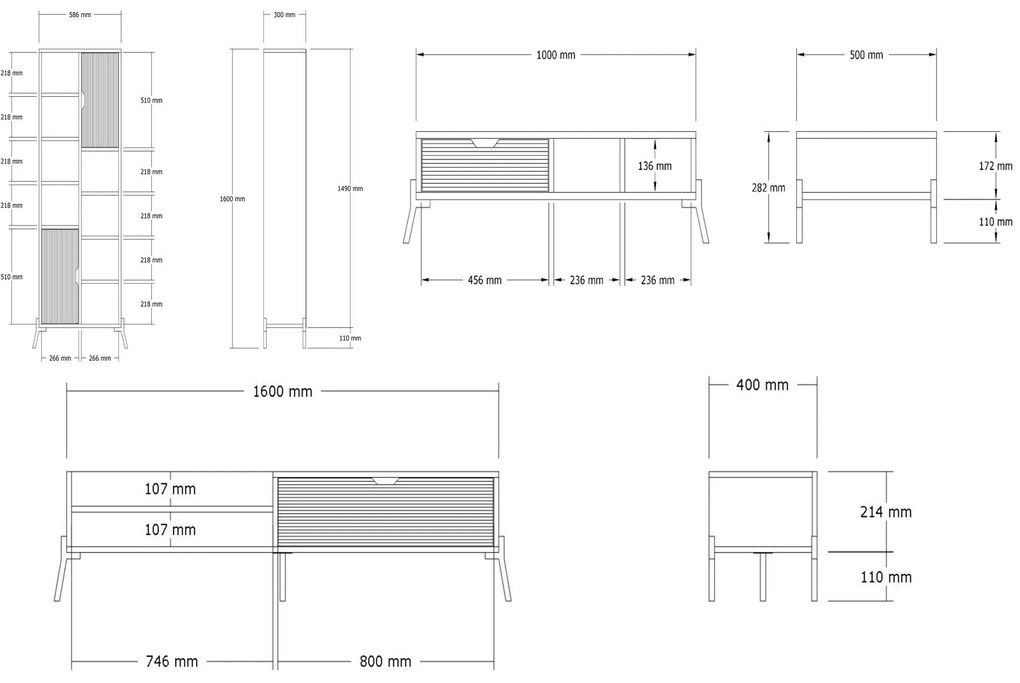 Set mobilier living Tretsilla (Stejar zafir + antracit + negru). 1107150