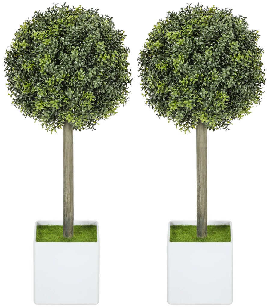 HOMCOM Set 2 mingi buxus artificial formate, 45cm plantă artificială, Plastik Plante Artificiale în Ghiveci | Aosom Romania