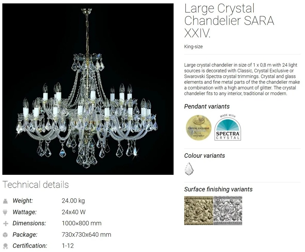 Candelabru cu 24 de brate Cristal Bohemia Exclusive SARA XXIV. CE