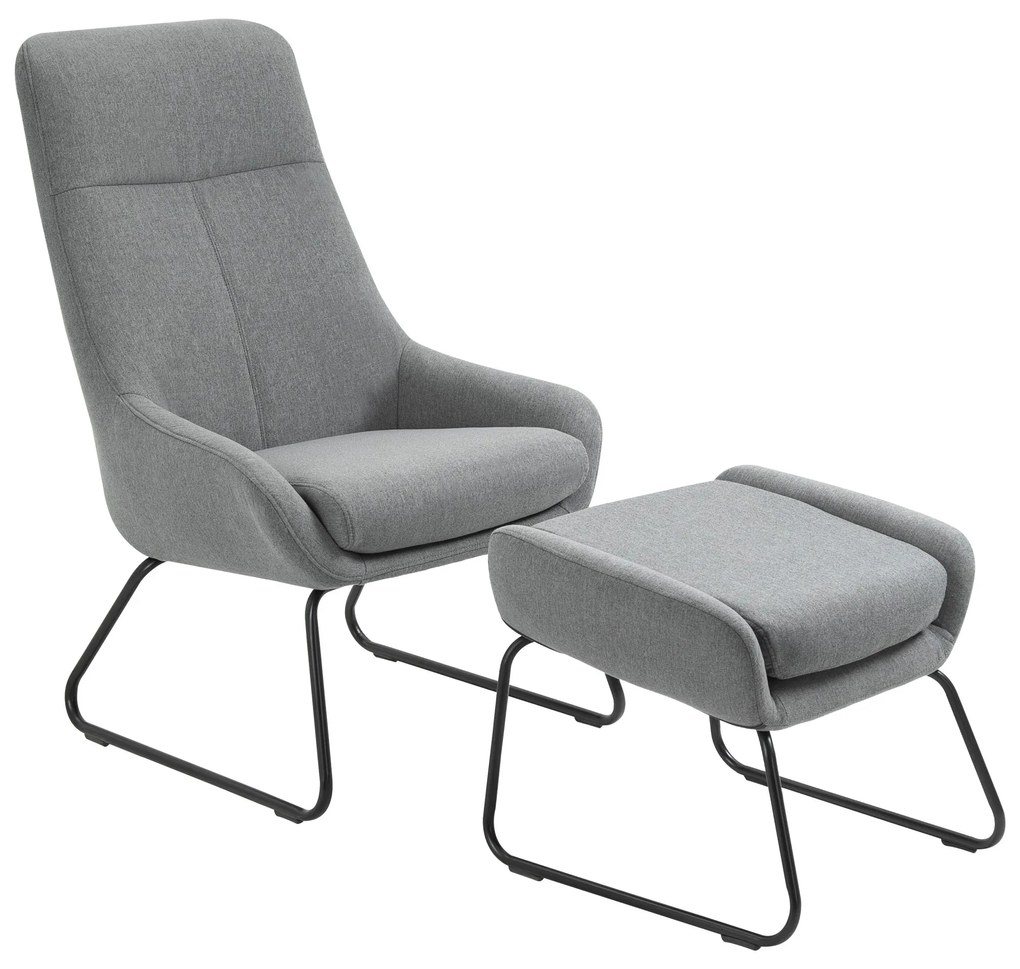 HOMCOM Set Fotoliu cu Pouf pentru picioare, Capitonate, Mobilier Casa si Birou, din Metal si Tesatura, Gri