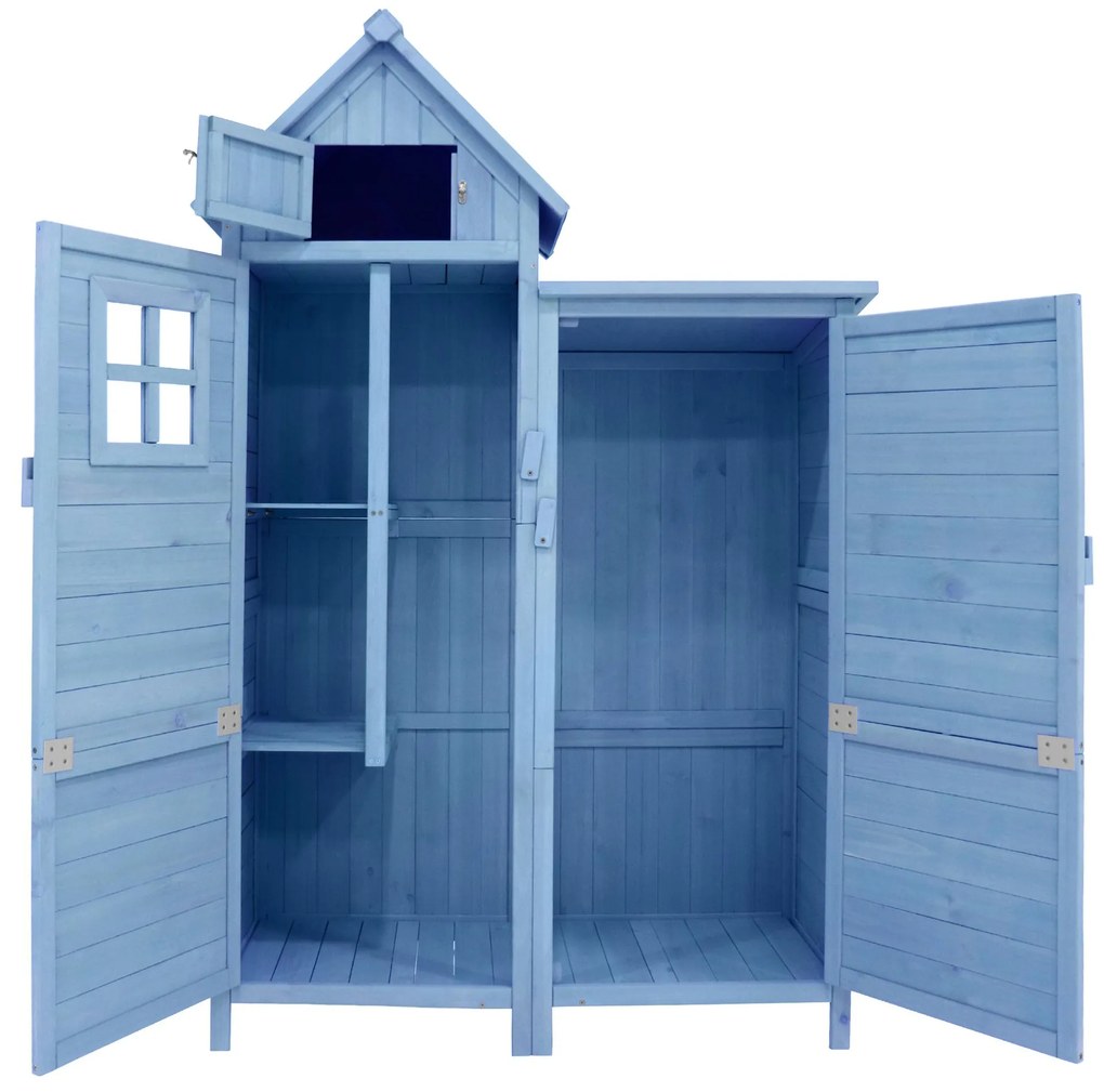 Dulap de grădină cu 2 rafturi, magazie de unelte cu spațiu mare de depozitare, 118 × 54 × 173 cm, Albastru