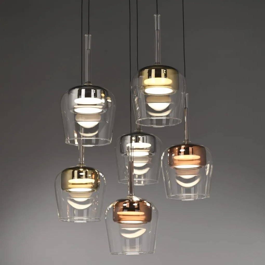 Lustra LED Smart cu telecomanda, CCT, 6 pendule, sticla, multicolor, Q-KON