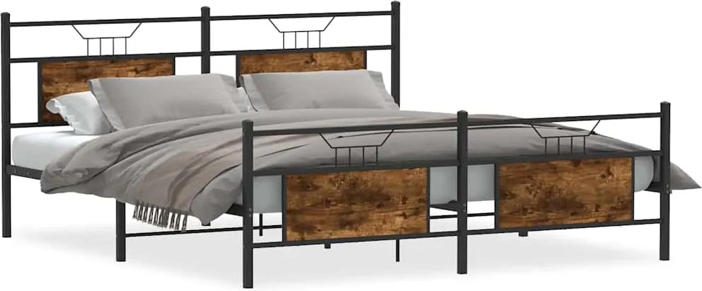 vidaXL Cadru pat metalic fără saltea, stejar fumuriu, 160x200 cm