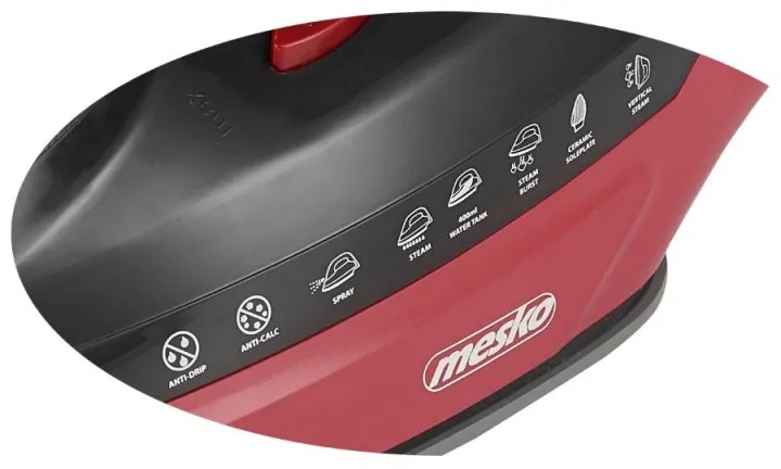 Fier de calcat Mesko MS 5031, 3000W, Placa ceramica, Oprire automata, Sistem anti-calcar, Rosu/Negru