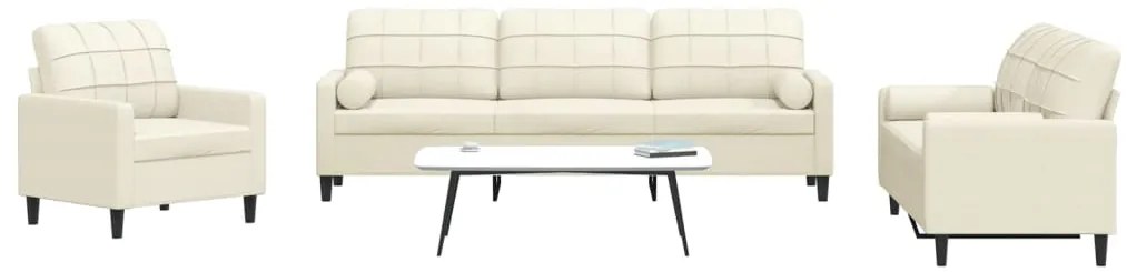 vidaXL Set de canapele cu perne/rulouri, 3 piese, crem, catifea
