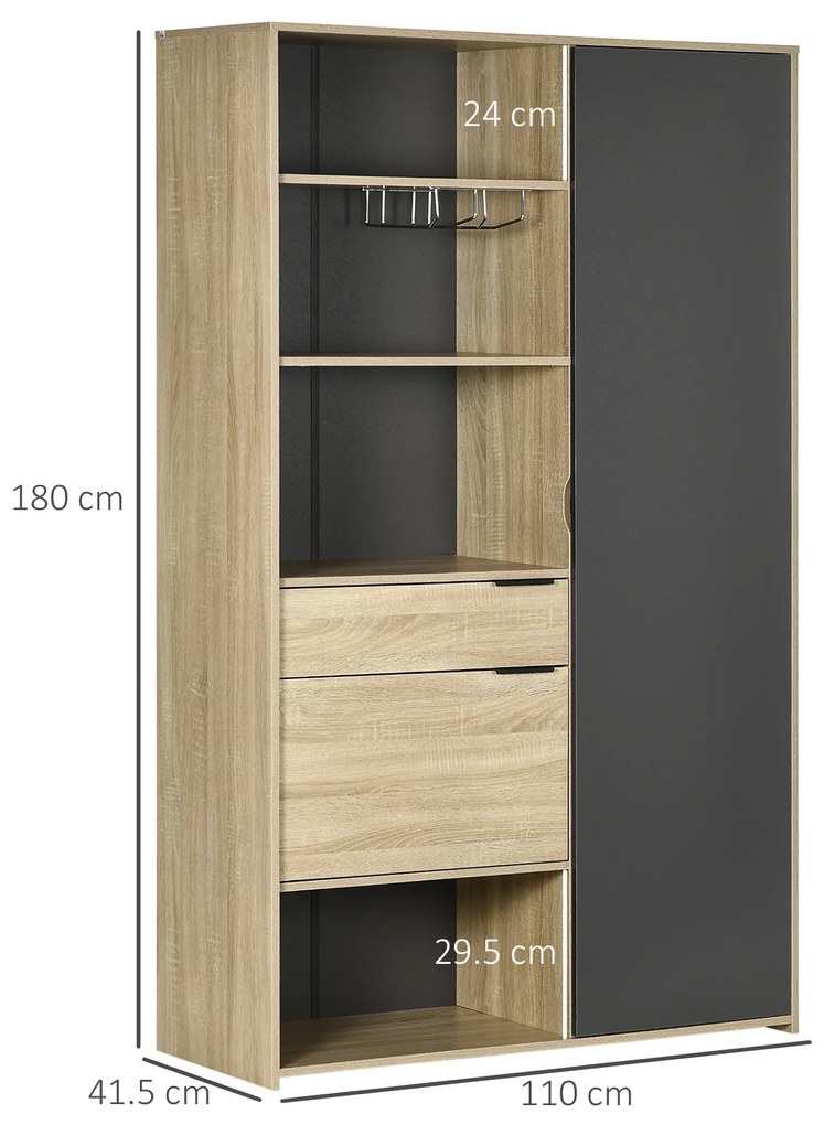 HOMCOM Dulap de Bucătărie Independent cu 3 Rafturi Reglabile Design Modern pentru Sufragerie 110x41.5x180cm Gri Natural | Aosom Romania