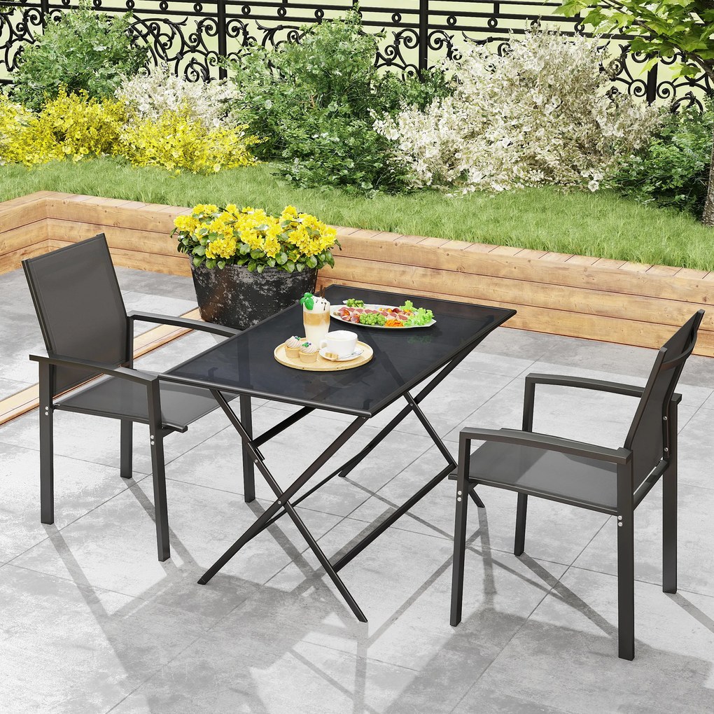 Outsunny Set de 2 Scaune de Grădină cu Cadru din Aluminiu, Plasă Respirabilă și Cotiere, 56x58x89 cm, Gri Închis | Aosom Romania