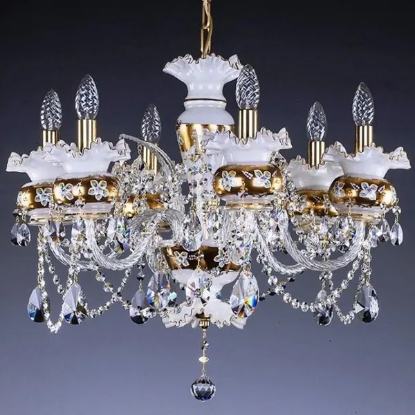 Candelabru cristal Bohemia 6 brate, diam. 66cm Esmeralda VI.white CE