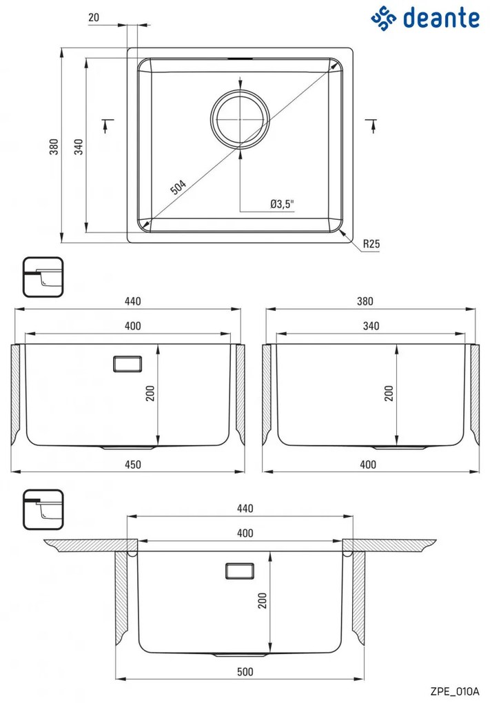 Chiuvetă din inox, 1-cuvă, Egeria, ZPE_010A