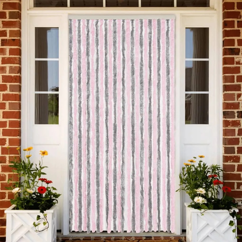 vidaXL Perdea pentru insecte, gri argintiu și roz, 100x230cm, chenille