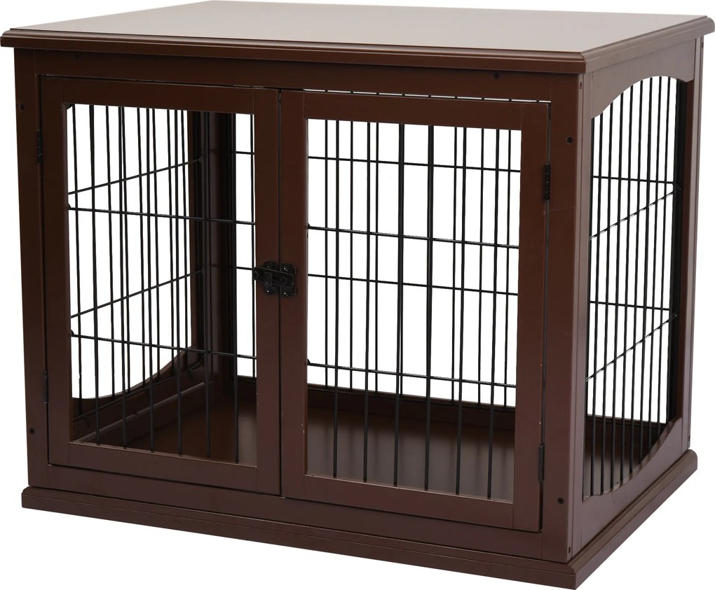 PawHut Cușcă pentru câini, 2 intrări, cu închidere, MDF și metal, 58,4 x 81,3 x 66 cm, Negru | Aosom Romania