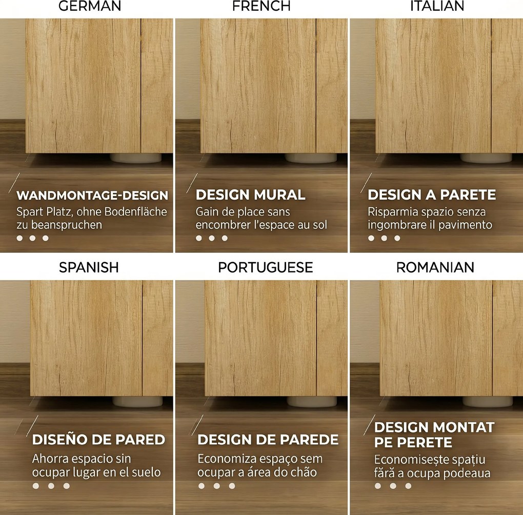 HOMCOM Mobilier de Baie Modern Sub Chiuvetă, Dulăpior Suspendat cu 2 Uși și 2 Rafturi, 60x30x60 cm, Lemn Natural | Aosom Romania
