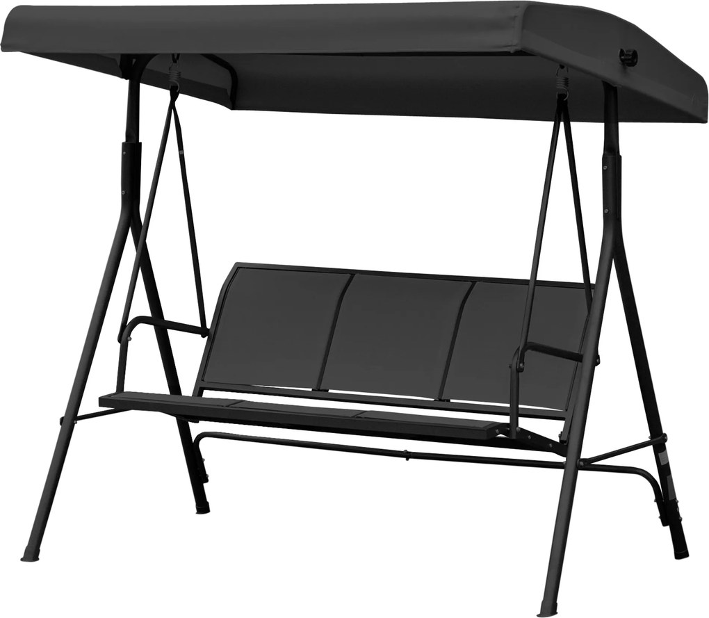 Outsunny Leagăn de Grădină cu 3 Locuri și Copertină, Șezut Respirant și Cadru din Oțel, Negru | Aosom Romania