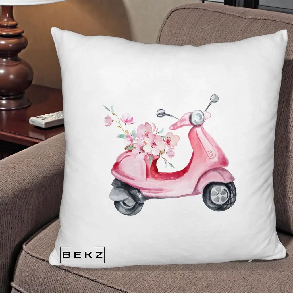 Perna Decorativa Scuter Roz cu Flori Acuarela, 40x40 cm, Alb Pufos, Husa Detasabila, Perna Inclusa, BEKZ®