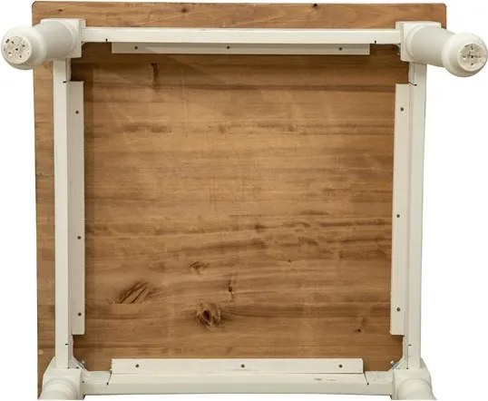 Masa fixa, L90 90 H78 cm, culoare natur alb antic, Lemn Masiv
