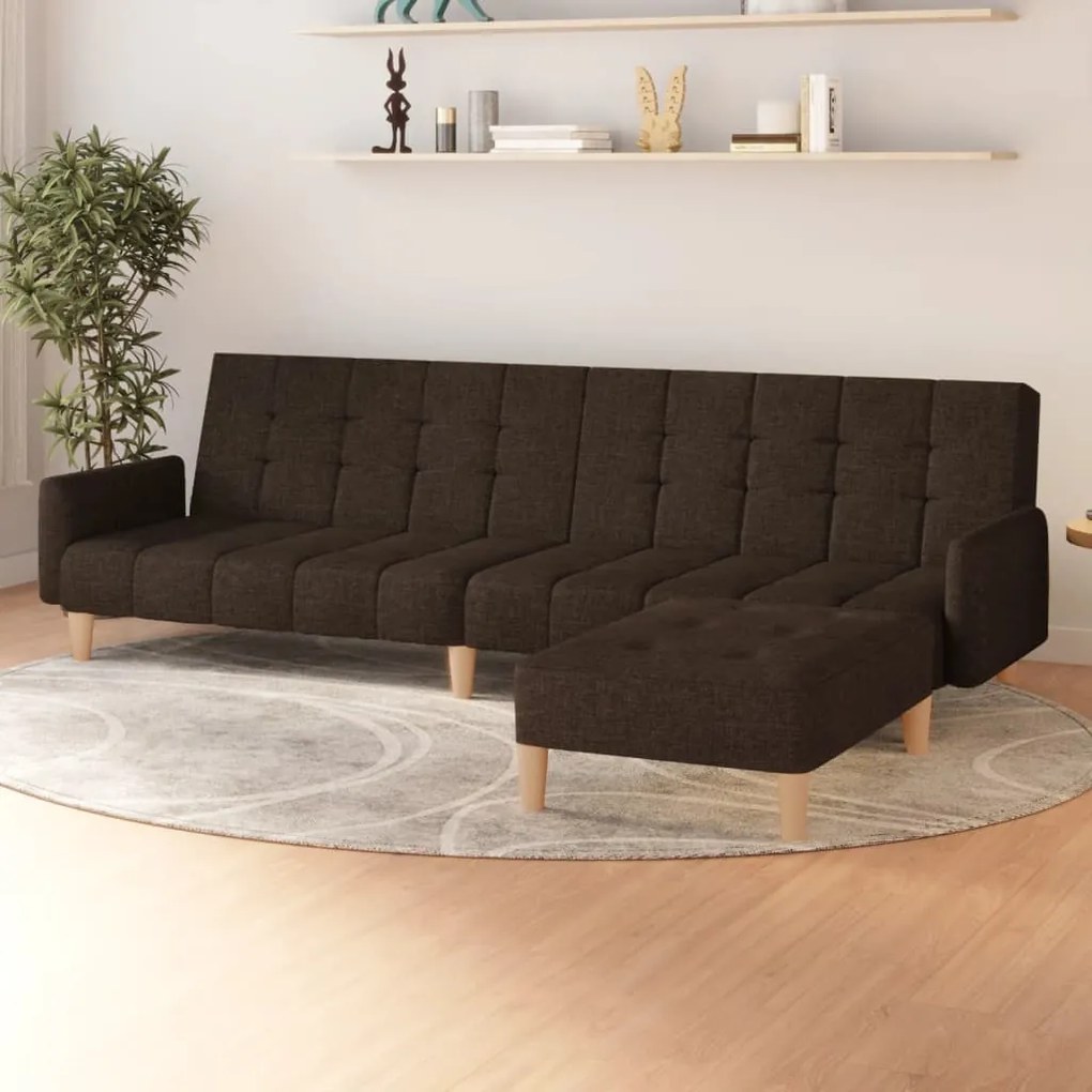 3080551 vidaXL Canapea extensibilă cu 2 locuri și taburet, maro închis, textil
