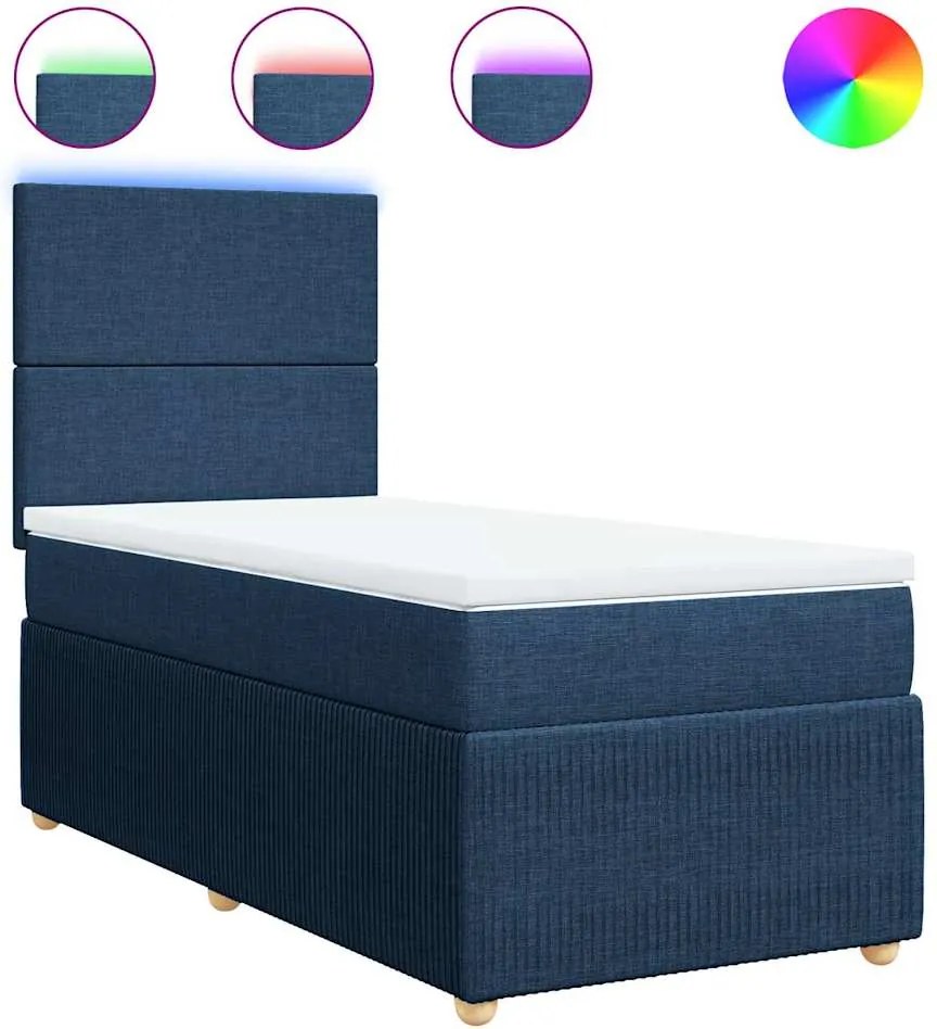 vidaXL Pat box spring cu saltea, albastru, 100x200 cm, textil