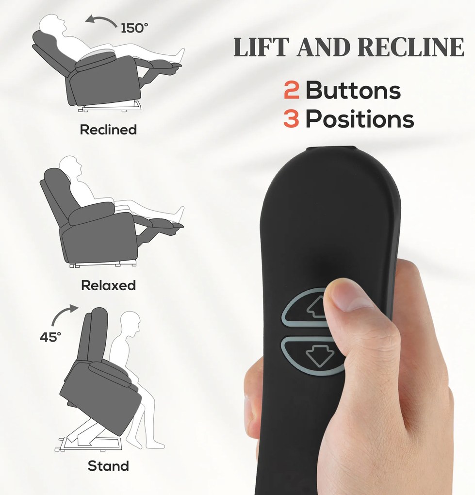HOMCOM Fotoliu de Ridicare și Înclinare cu 2 Buzunare și Telecomandă, Gri | Aosom Romania