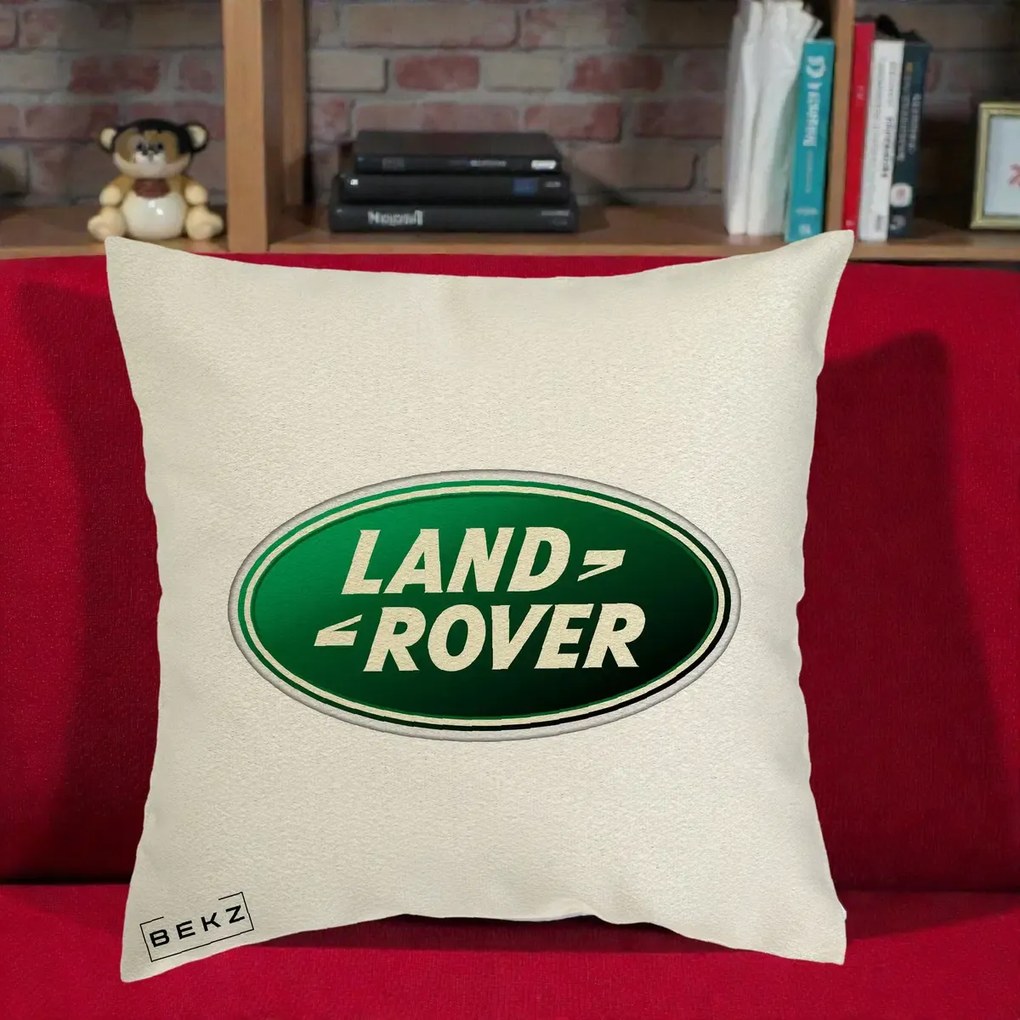 Perna Personalizata cu emblema Land Rover, 40x40 cm, Ecru, Husa Detasabila, Perna Inclusa, BEKZ®