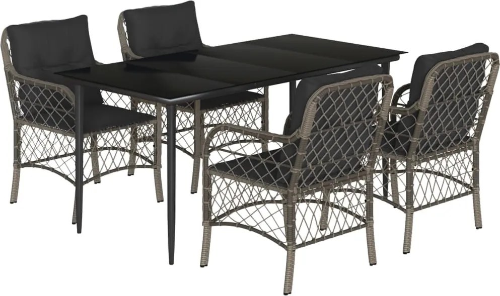 vidaXL Set mobilier de grădină cu perne, 5 piese, gri, poliratan