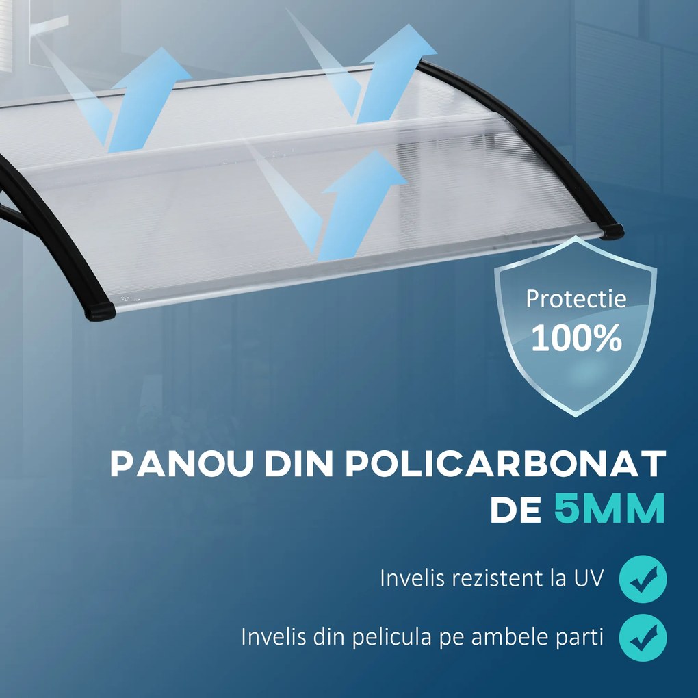 Outsunny Copertină de Exterior din Policarbonat și Aluminiu pentru Ferestre și Uși 110x60cm Transparentă | Aosom Romania