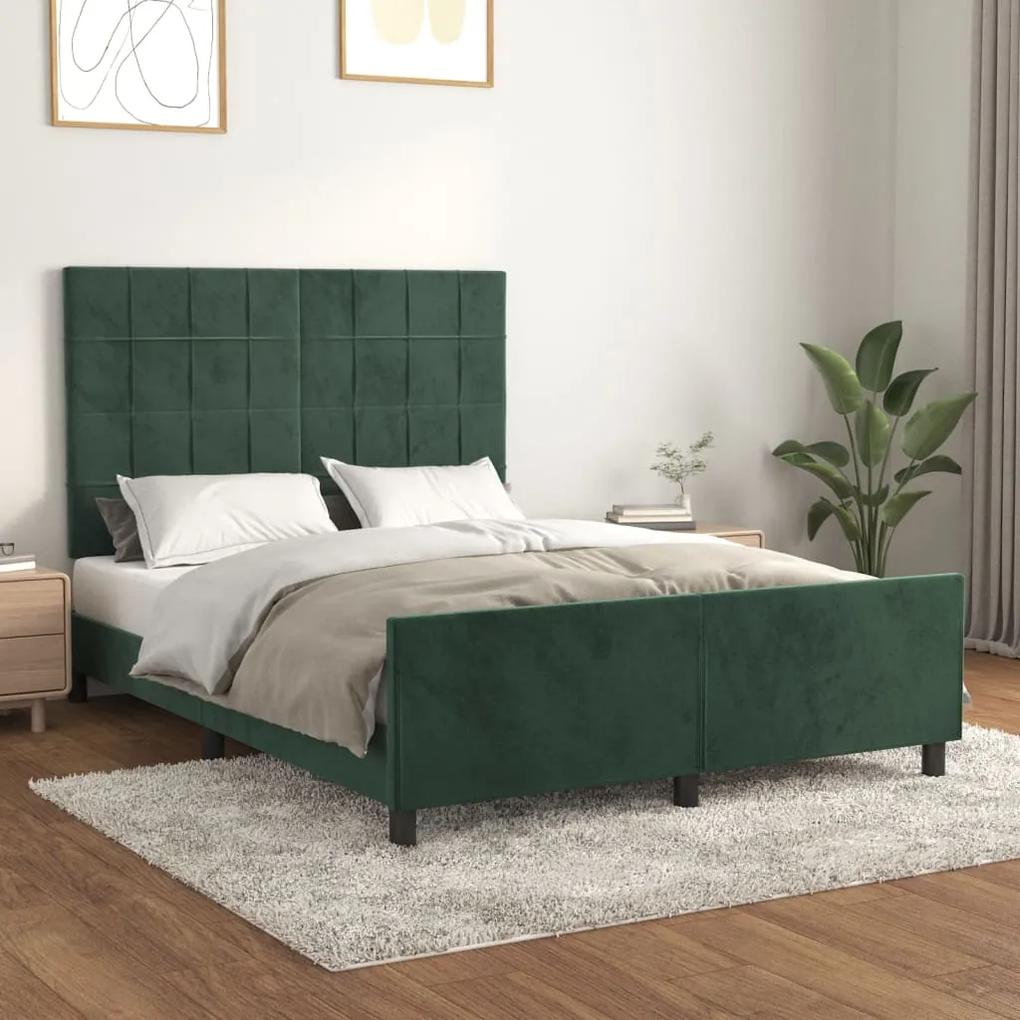 Cadru de pat cu tablie, verde inchis, 140x200 cm, catifea Verde inchis, 140 x 200 cm, Cu blocuri patrate