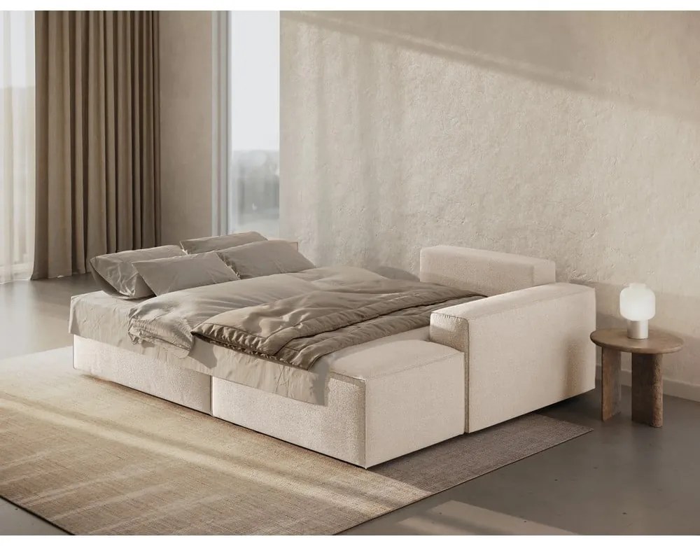 Colțar bej extensibil cu tapițerie din țesătură bouclé (cu colț pe partea dreaptă) Jodie – Micadoni Home