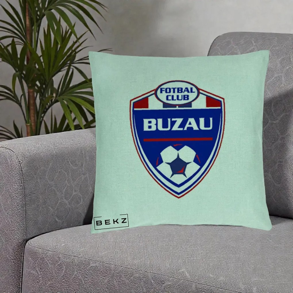 Perna Personalizata FC Buzau Fotbal, 40x40 cm, Verde Menta, Husa Detasabila, Perna Inclusa, BEKZ®