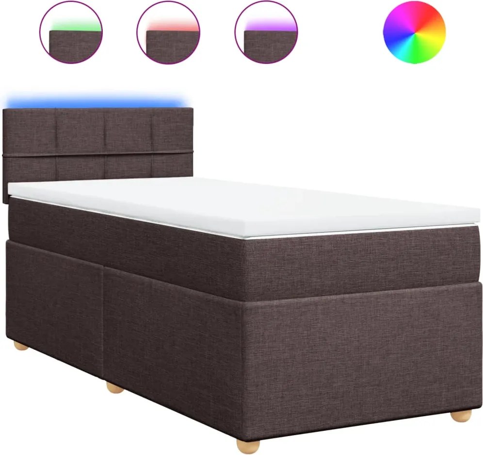 vidaXL Pat box spring cu saltea, maro închis, 80x200 cm, textil