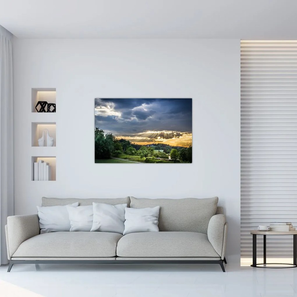 Tablou cu peisaj și raze de soare (90x60 cm)
