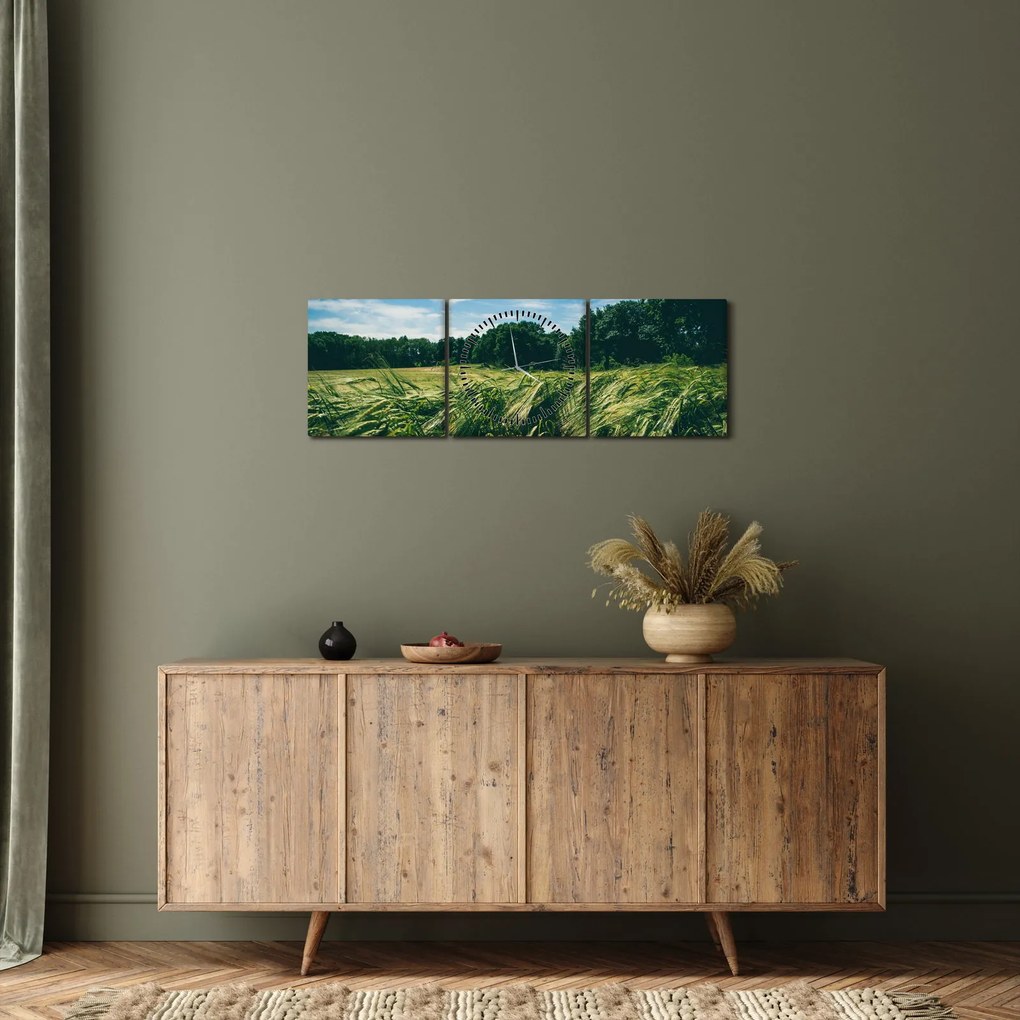 Tablou cu linca și pădure (cu ceas) (90x30 cm)