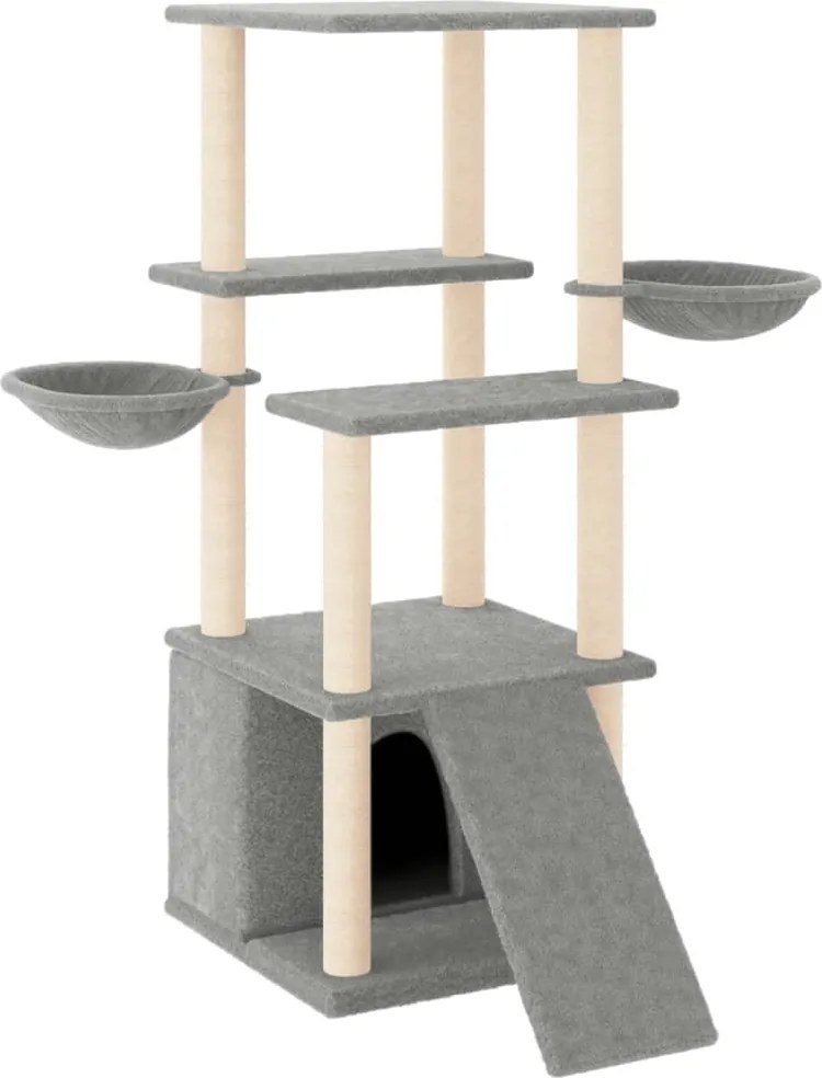 vidaXL Ansamblu pisici, stâlpi din funie sisal, gri deschis, 133 cm