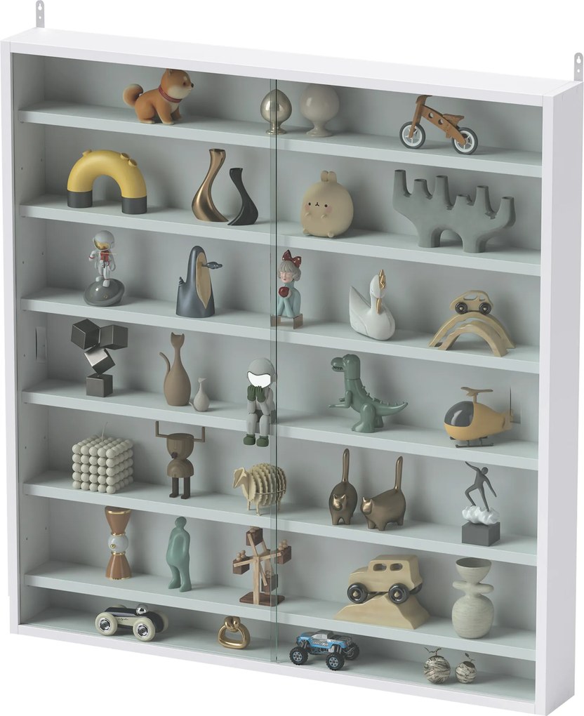 HOMCOM Vitrină de perete din lemn cu polițe reglabile și 2 uși glisante din sticlă 80x9,5x83 cm Alb | Aosom Romania