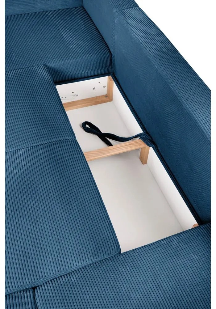 Colțar albastru extensibil cu tapițerie din catifea reiată (cu colț pe partea dreaptă/în formă de "U") Tori – Bonami Selection