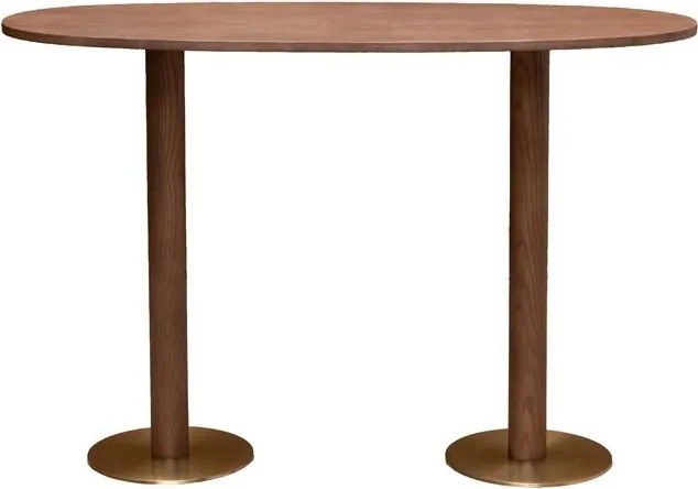 Masă bar din lemn de stejar și metal, ovală, cu picior disc auriu, natur, finisaj satinat, 160×60×107 cm, „Barrio"