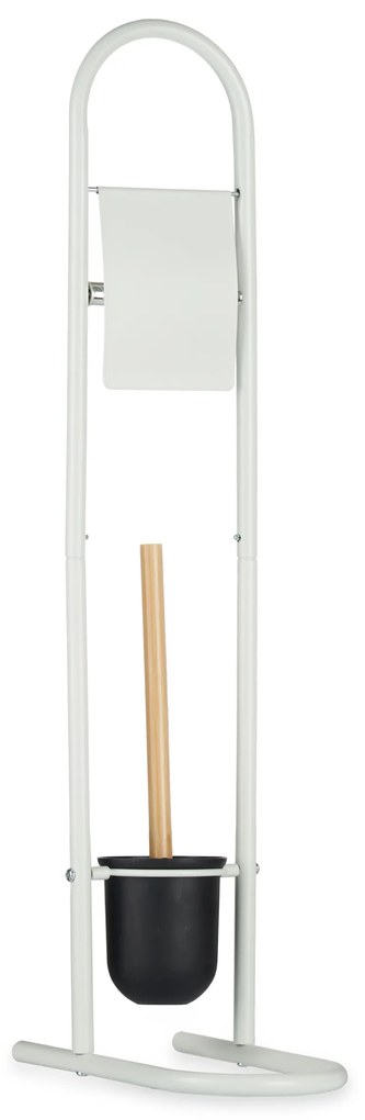 Suport metalic pentru hârtie igienică și perie WC FRESHY cu elemente din bambus