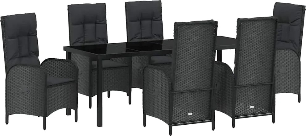 vidaXL Set de masă pentru grădină cu pernă 7 pcs Negru poliratan
